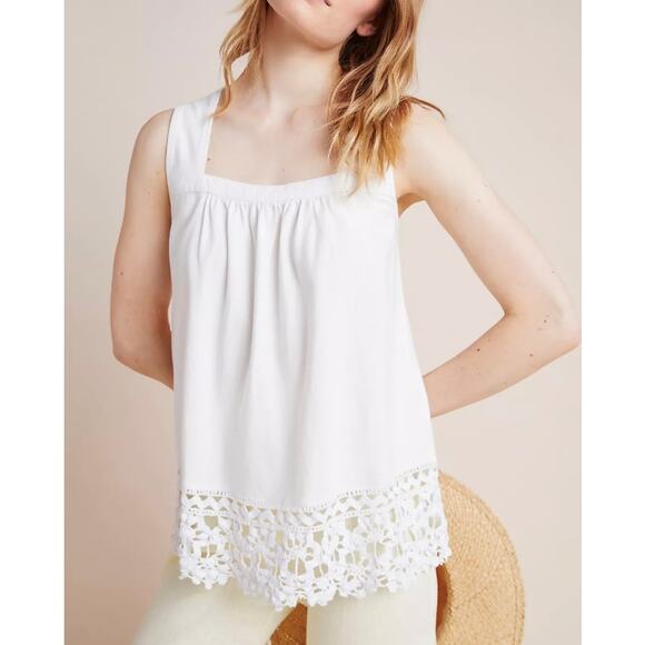 Anthropologie Womens Arabella Eyelet Top Size XL 100% Cotton Floral Lace White - Picture 2 of 8